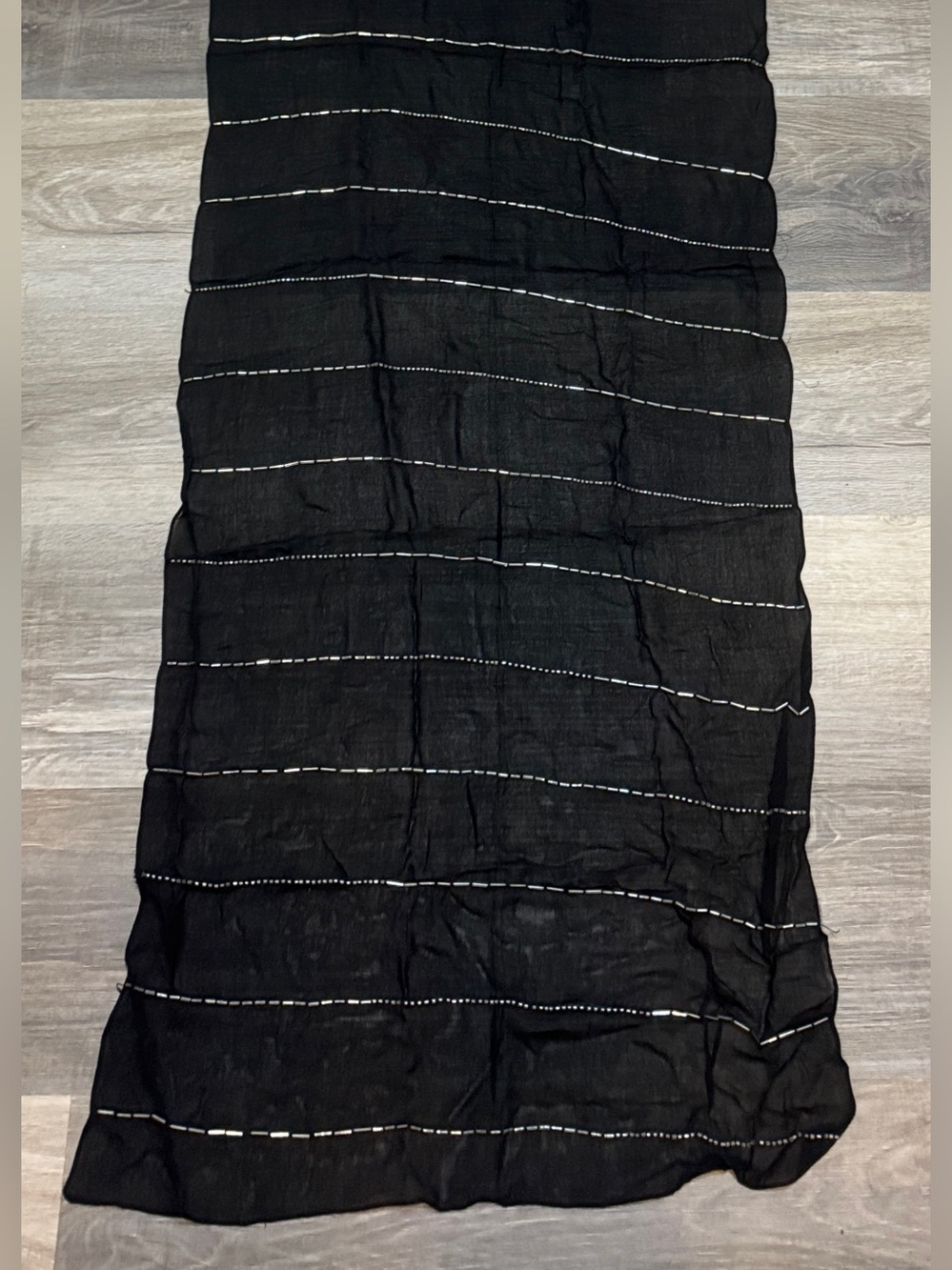 Black Sheer Silver Beaded Head or Neck Scarf or Shawl 56โx18โ